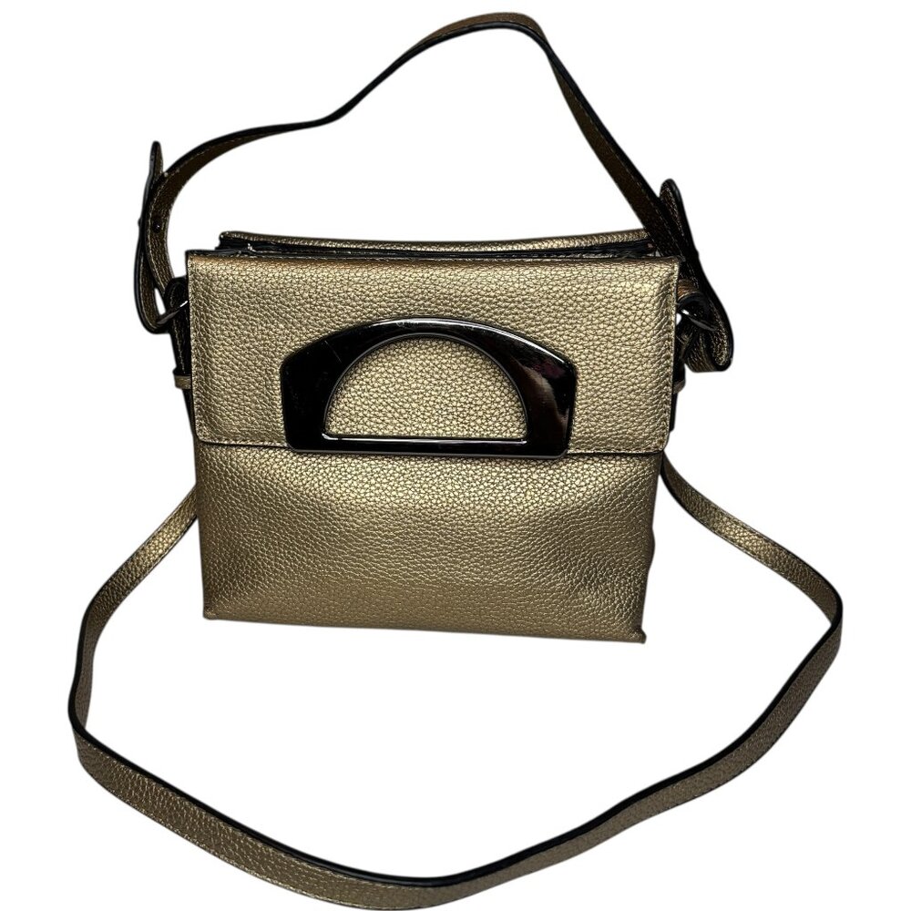 Metallic Champagne Gold Pebbled Faux Leather Convertible Crossbody Bag